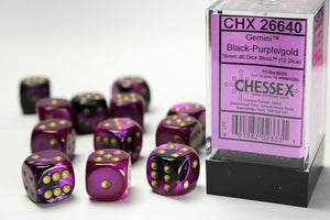 Gemini® 16mm d6 Black-Purple/gold Dice Block™ (12 dice)