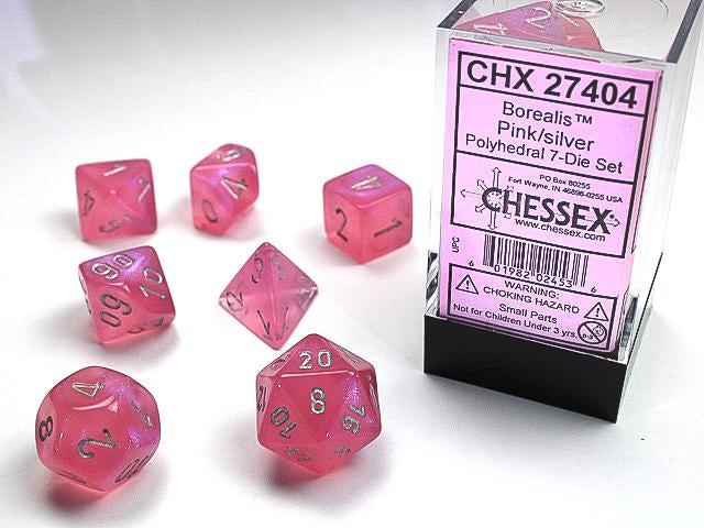 Chessex: Borealis® Polyhedral Pink/silver 7-Die Set