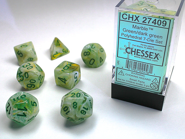 Chessex: Marble Polyhedral Green/Dark Green 7-Die Set