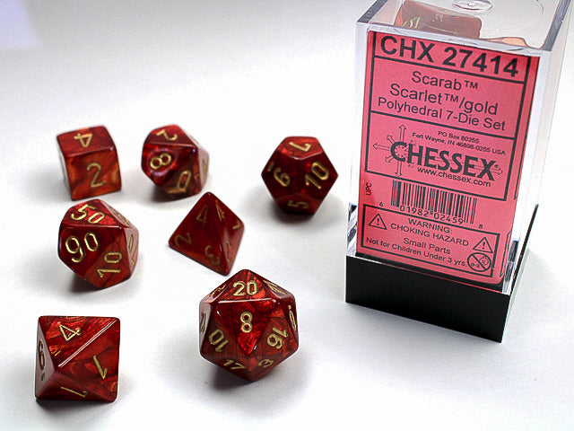 Chessex: Scarab® Polyhedral Scarlet™/gold 7-Die Set