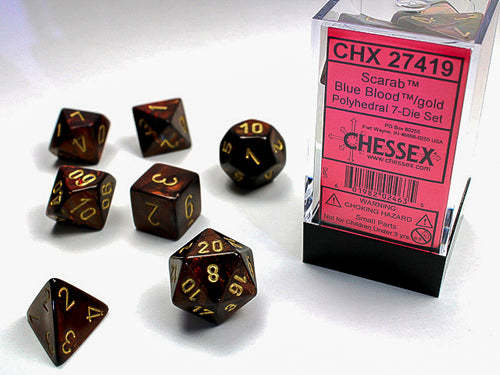 Chessex: Scarab® Polyhedral Blue Blood™/gold 7-Die Set