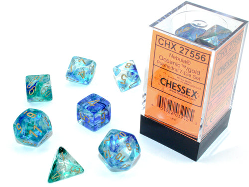 Chessex: Nebula® Polyhedral Oceanic™/Gold Luminary™ 7-Die Set