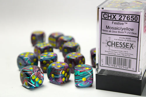 Chessex: Festive® 16mm d6 Mosaic/yellow Dice Block™ (12 dice)