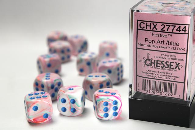 Chessex: Festive® 16mm d6 Pop Art /blue Dice Block (12 dice)