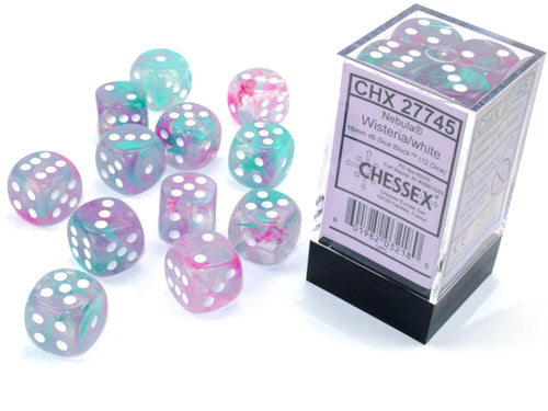Chessex: Nebula® 16mm d6 Wisteria/white Luminary™ Dice Block™ (12 dice)
