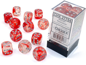 Chessex: Nebula® 16mm d6 Red/silver Luminary™ Dice Block™ (12 dice)