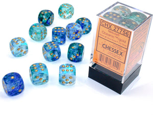 Chessex: Nebula® 16mm d6 Oceanic™/Gold Luminary™ Dice Block™ (12 dice)