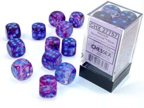Chessex: Nebula® 16mm d6 Nocturnal™/blue Luminary™ Dice Block™ (12 dice)