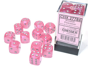Borealis® 16mm d6 Pink/silver Luminary™ Dice Block™ (12 dice)