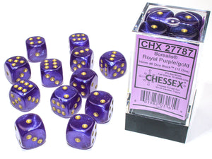 Chessex: Borealis® 16mm d6 Royal Purple/gold Luminary™ Dice Block™ (12 dice)