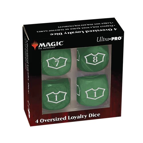 Green Deluxe D6 Loyalty Dice Set (4ct) with 7-12 for Magic: The Gathering